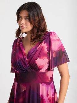 Scarlett & Jo Victoria Abstract Angel Sleeve Midi Dress, Wine/Pink - view 2, Wine/Pink