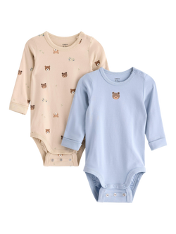 Lindex Baby Bear Long Sleeve Bodysuits, Pack of 2, Light Dusty Blue, Light Dusty Blue