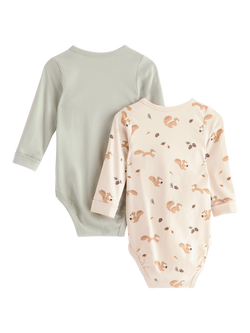 Lindex Baby Squirrel Long Sleeve Bodysuits, Pack of 2, Light Dusty Green - view 2, Light Dusty Green