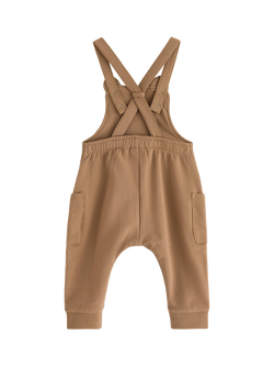 Lindex Baby Bear Cotton Jersey Dungarees, Dusty Brown - view 2, Dusty Brown