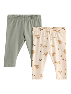Lindex Baby Squirrel Print Leggings, Pack of 2, Light Dusty Green, Light Dusty Green