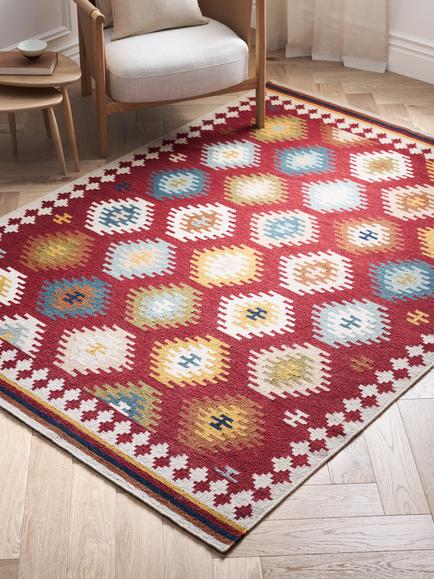 John Lewis Ediz Kelim Hand Woven Wool Rich Rug, Deep Red - view 2, Deep Red