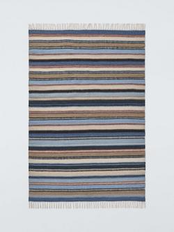 John Lewis Somerton Wool Rich Ladder Stripe Flatweave Rug, Blue