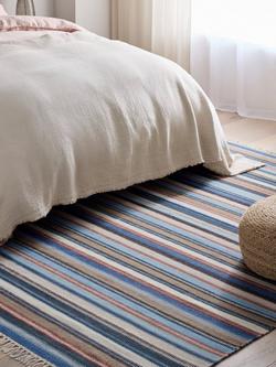 John Lewis Somerton Wool Rich Ladder Stripe Flatweave Rug - view 2, Blue