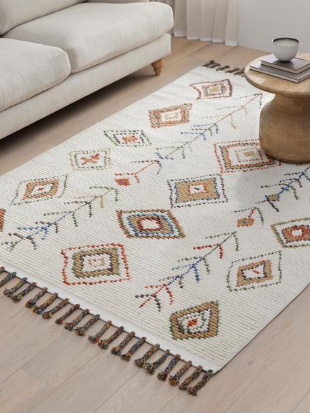 John Lewis Zahar Berber Wool Rich Hand Woven Rug, White/Multi - view 2, White/Multi