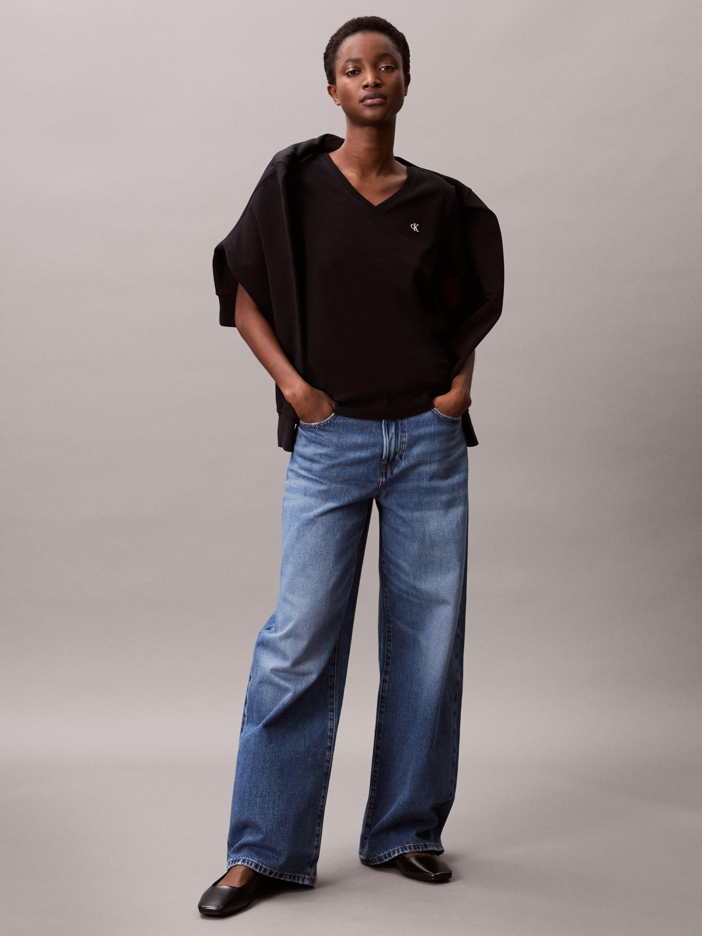 Product image 5 of 7, which shows Calvin Klein Archive Logo V-Neck T-Shirt, Black, XXS