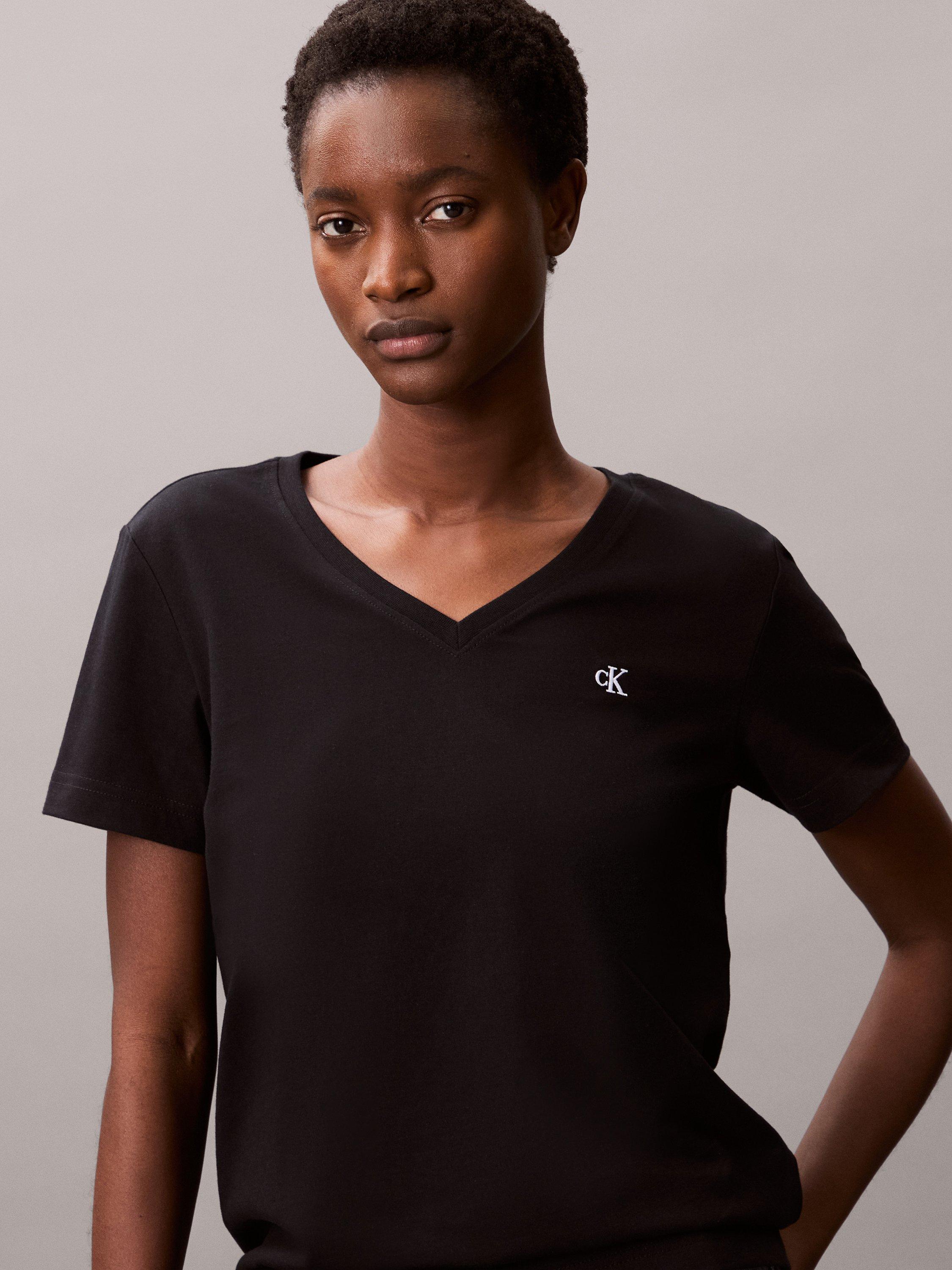 Product image 6 of 7, which shows Calvin Klein Archive Logo V-Neck T-Shirt, Black, XXS
