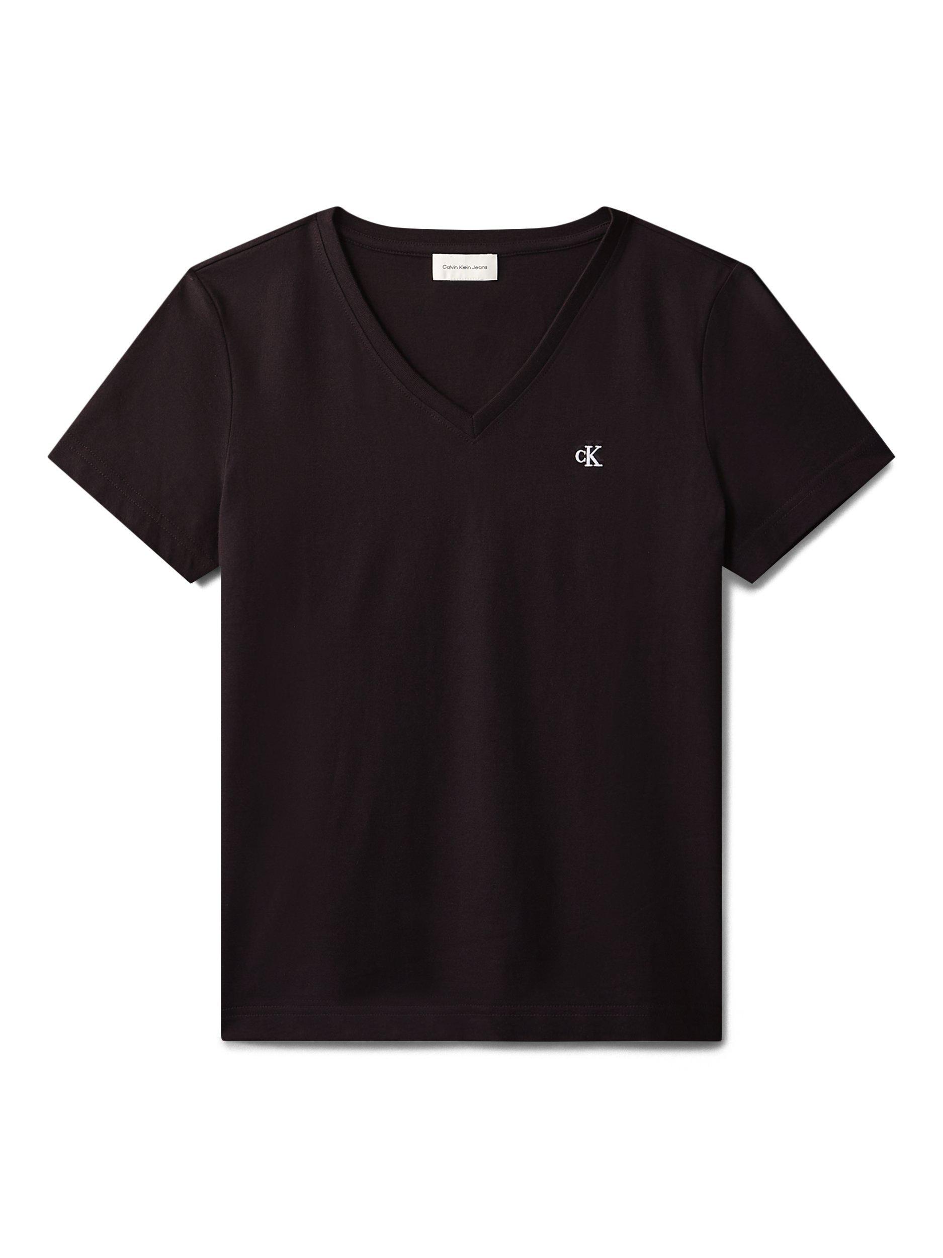 Product image 7 of 7, which shows Calvin Klein Archive Logo V-Neck T-Shirt, Black, XXS