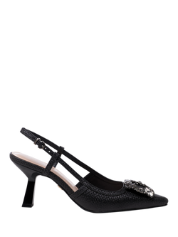Paradox London Tara Flared Heel Slingback Embelished Court Shoes, Black, Black
