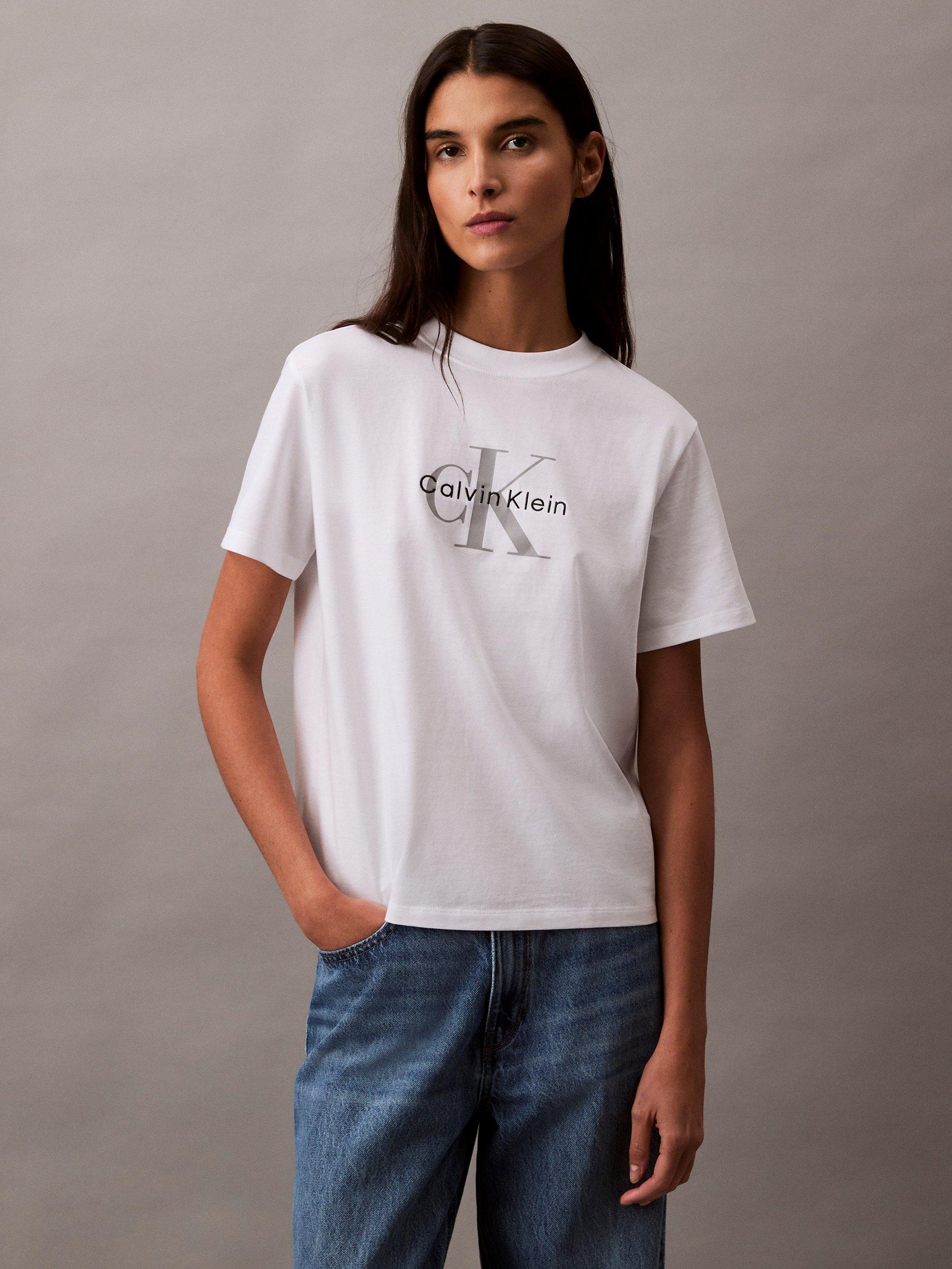 Product image 1 of 6, which shows Calvin Klein Hero Monogram Logo T-Shirt, Bright White, XXXS