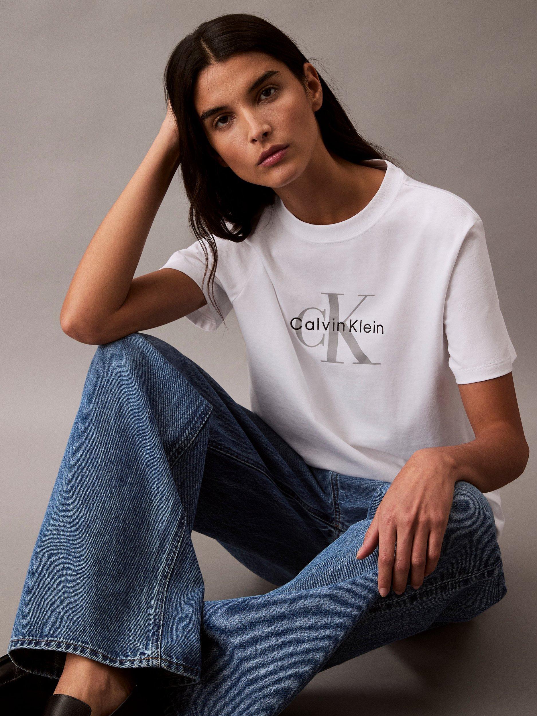 Product image 3 of 6, which shows Calvin Klein Hero Monogram Logo T-Shirt, Bright White, XXXS