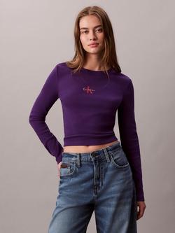 Calvin Klein Monogram Logo Long Sleeve Baby Top, Acai - view 2, Acai