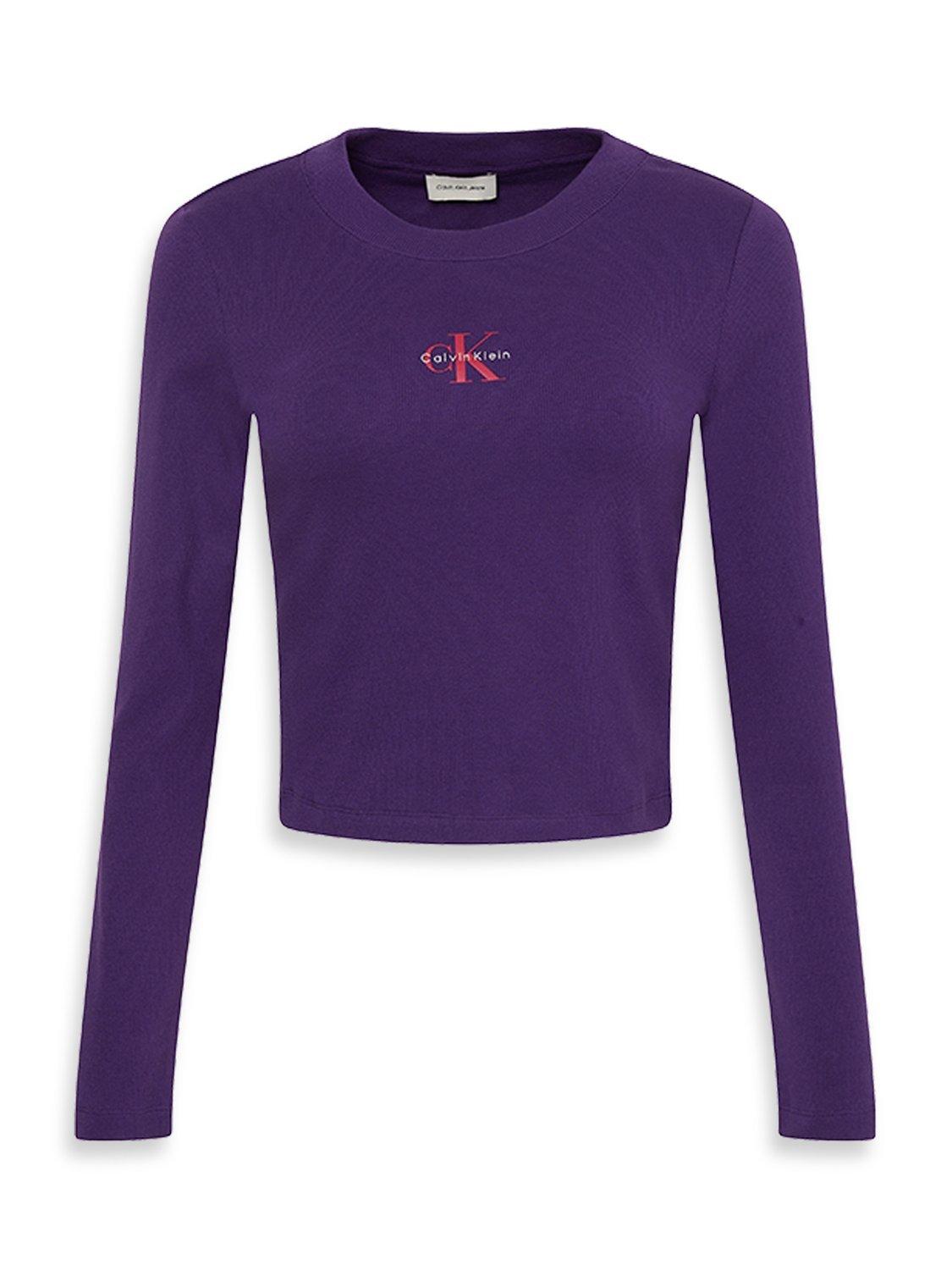 Product image 6 of 6, which shows Calvin Klein Monogram Logo Long Sleeve Baby Top, Acai, XXS
