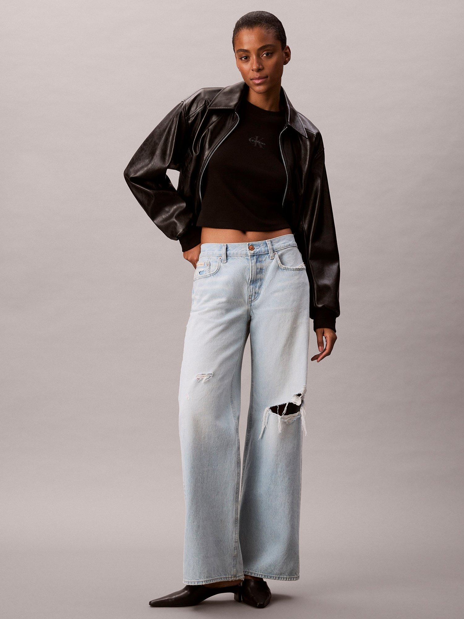 Product image 2 of 6, which shows Calvin Klein Logo Slim Fit Jersey Top, Black, XXS