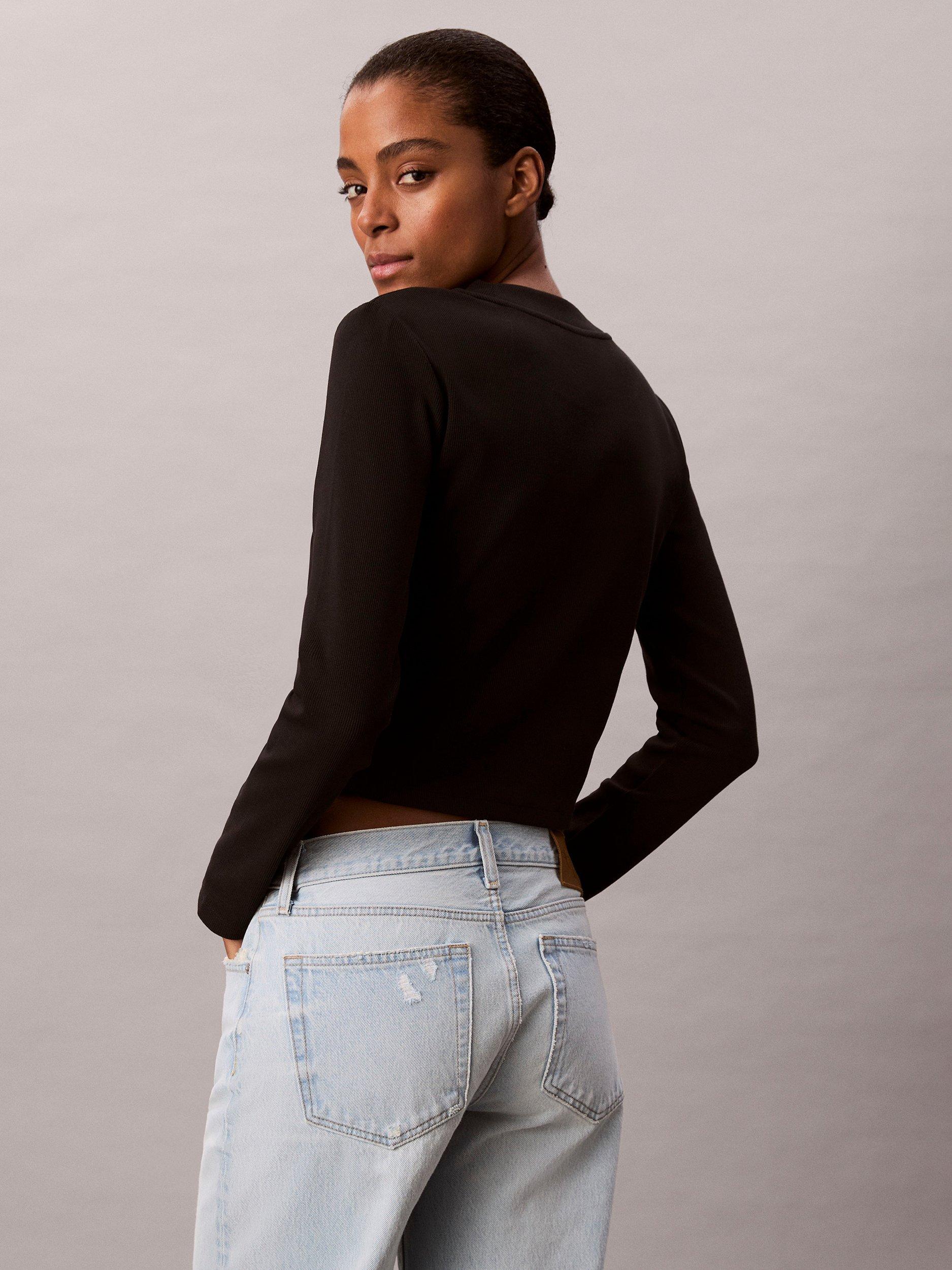 Product image 4 of 6, which shows Calvin Klein Logo Slim Fit Jersey Top, Black, XXS