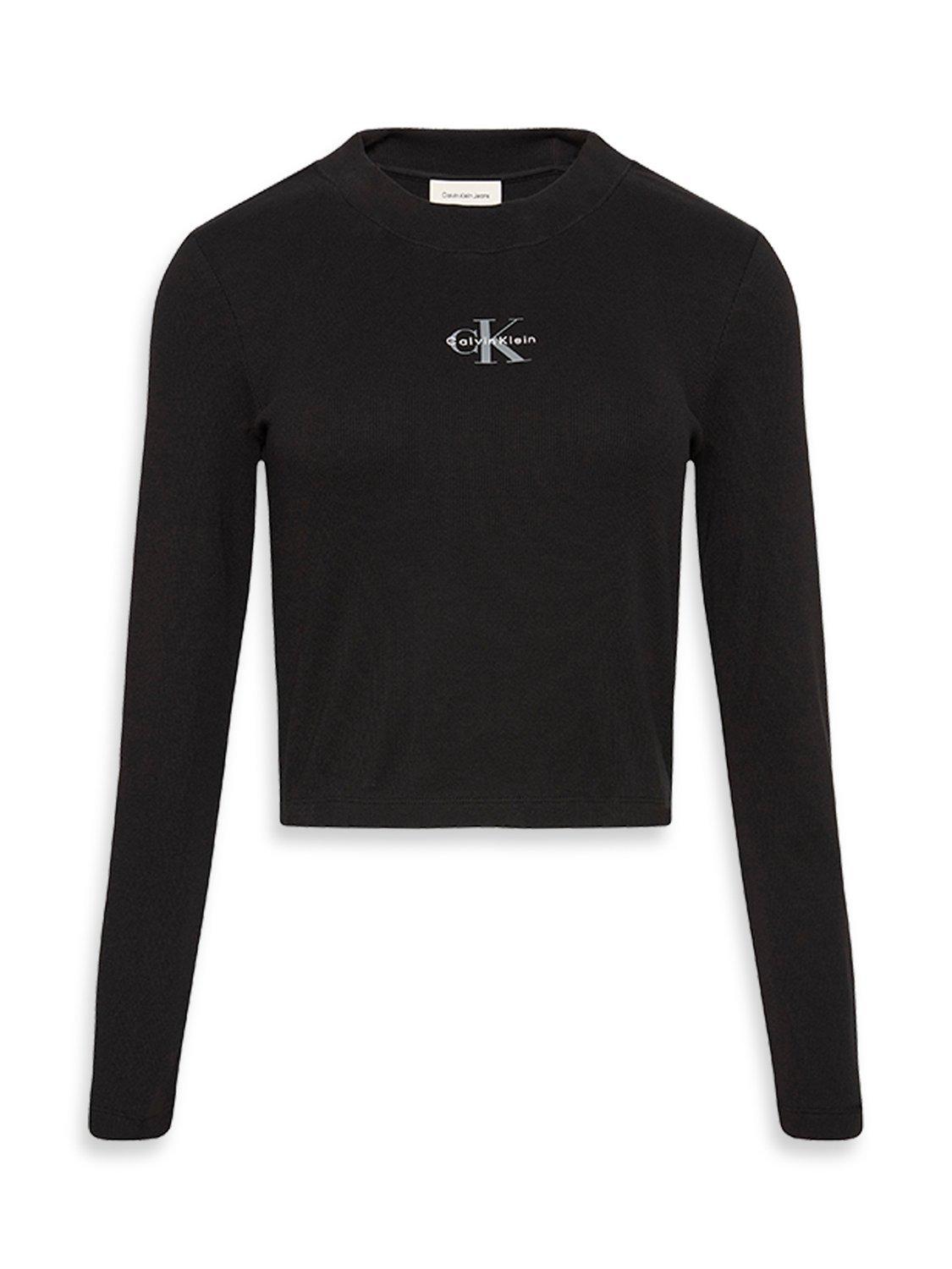 Product image 6 of 6, which shows Calvin Klein Logo Slim Fit Jersey Top, Black, XXS