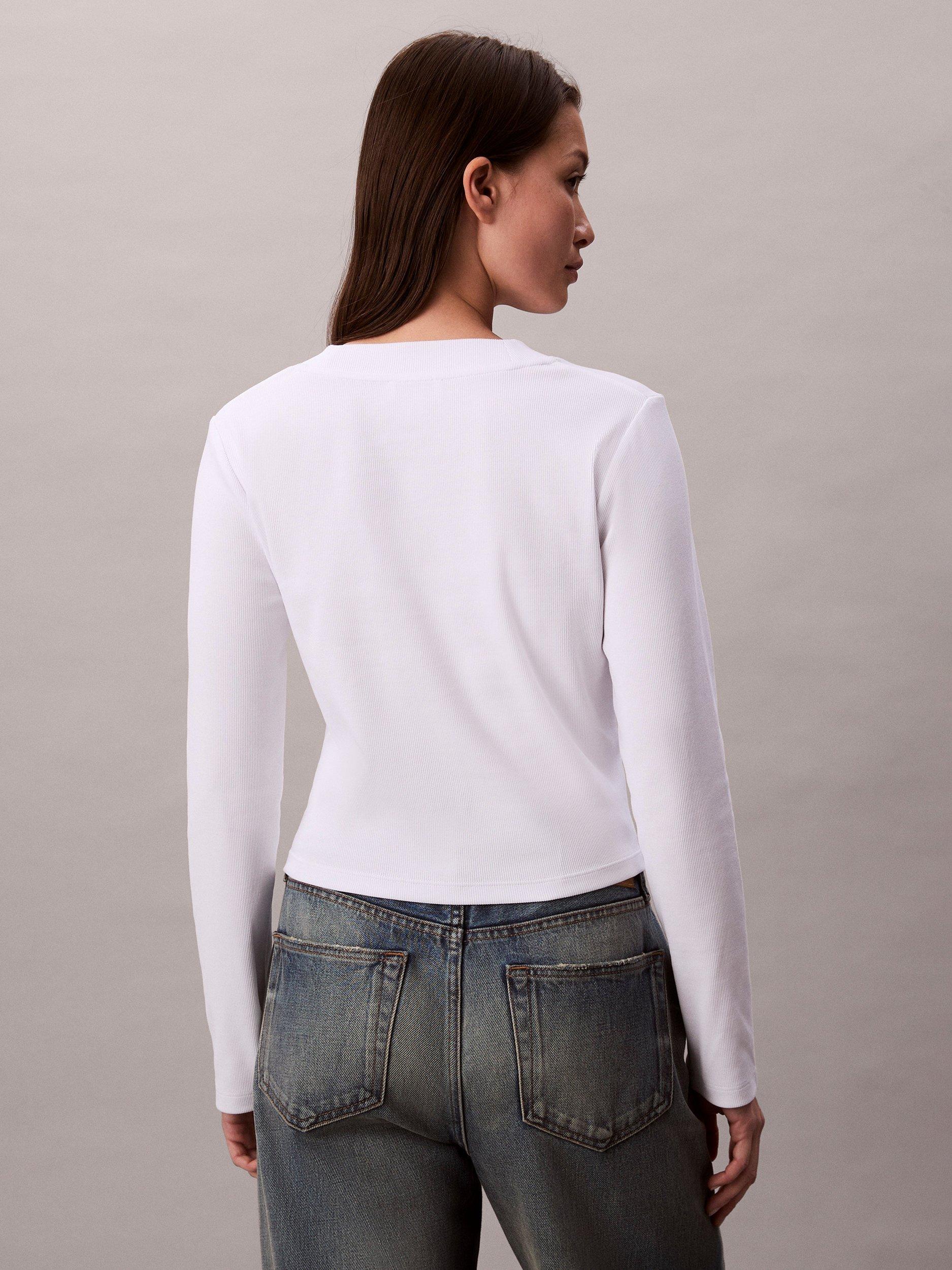 Product image 2 of 5, which shows Calvin Klein Logo Slim Fit Jersey Top, Brilliant White, XS