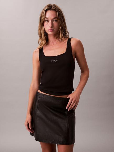 Calvin Klein Monogram Logo Scoop Neck Top, Black