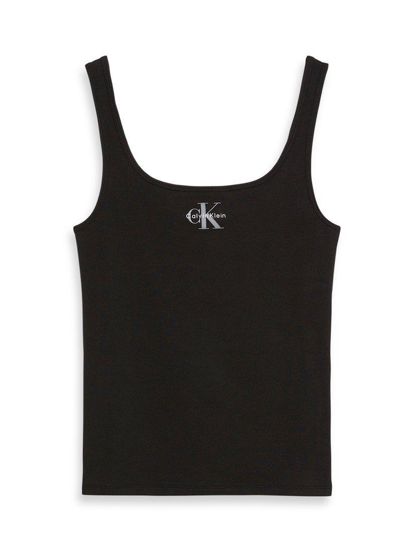 Product image 6 of 6, which shows Calvin Klein Monogram Logo Scoop Neck Top, Black, XXS