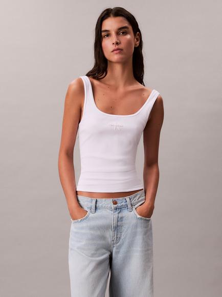Calvin Klein Monogram Logo Scoop Neck Top, Bright White