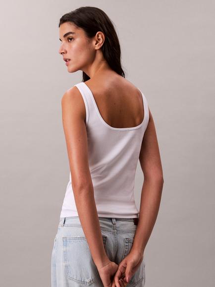 Calvin Klein Monogram Logo Scoop Neck Top - view 2, Bright White