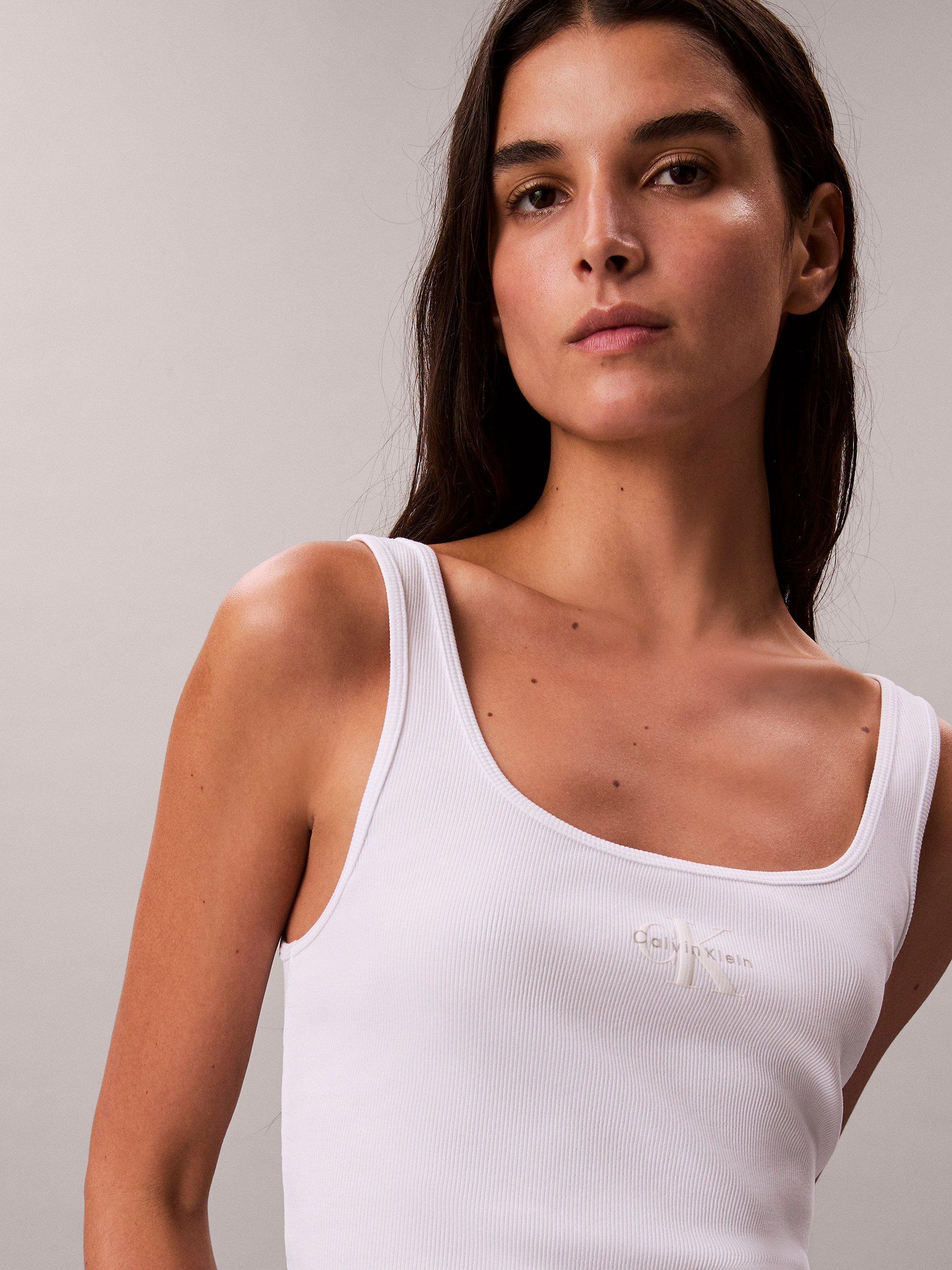 Product image 5 of 6, which shows Calvin Klein Monogram Logo Scoop Neck Top, Bright White, XXS
