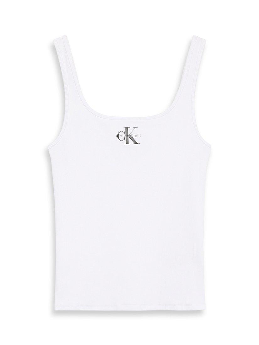 Product image 6 of 6, which shows Calvin Klein Monogram Logo Scoop Neck Top, Bright White, XXS
