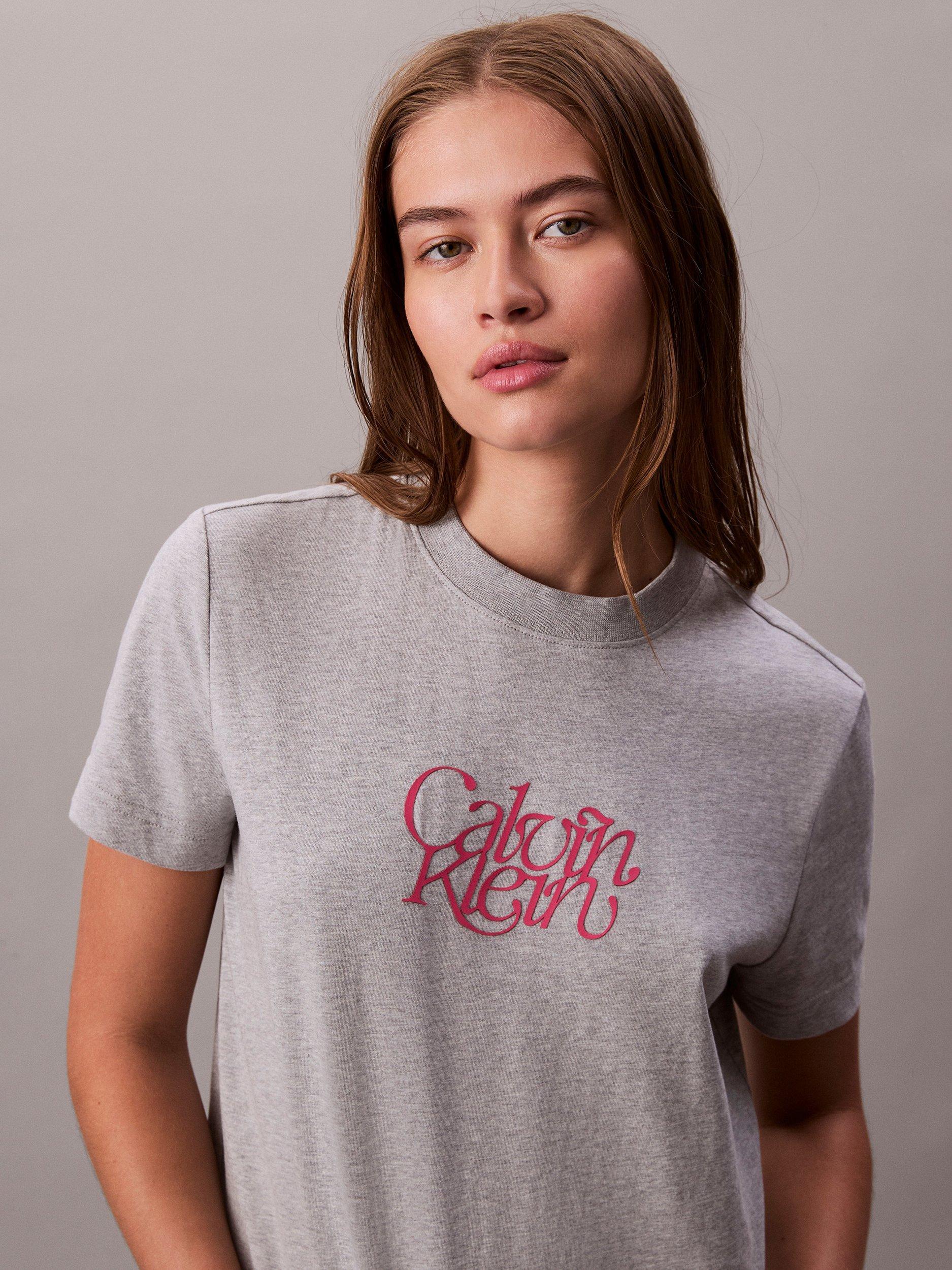 Product image 5 of 6, which shows Calvin Klein Script Logo Slim Fit T-Shirt, History Grey Heather, S