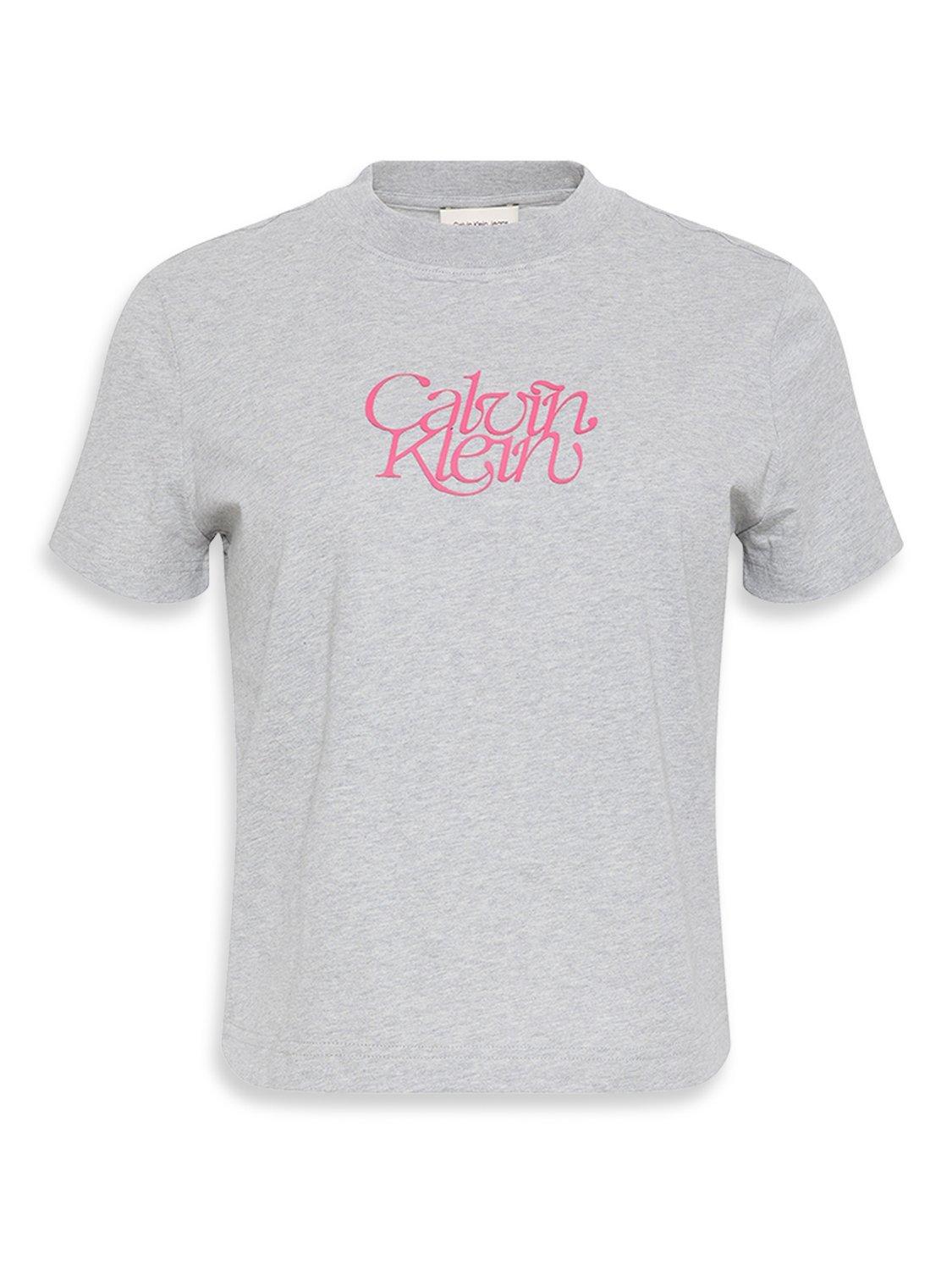 Product image 6 of 6, which shows Calvin Klein Script Logo Slim Fit T-Shirt, History Grey Heather, S