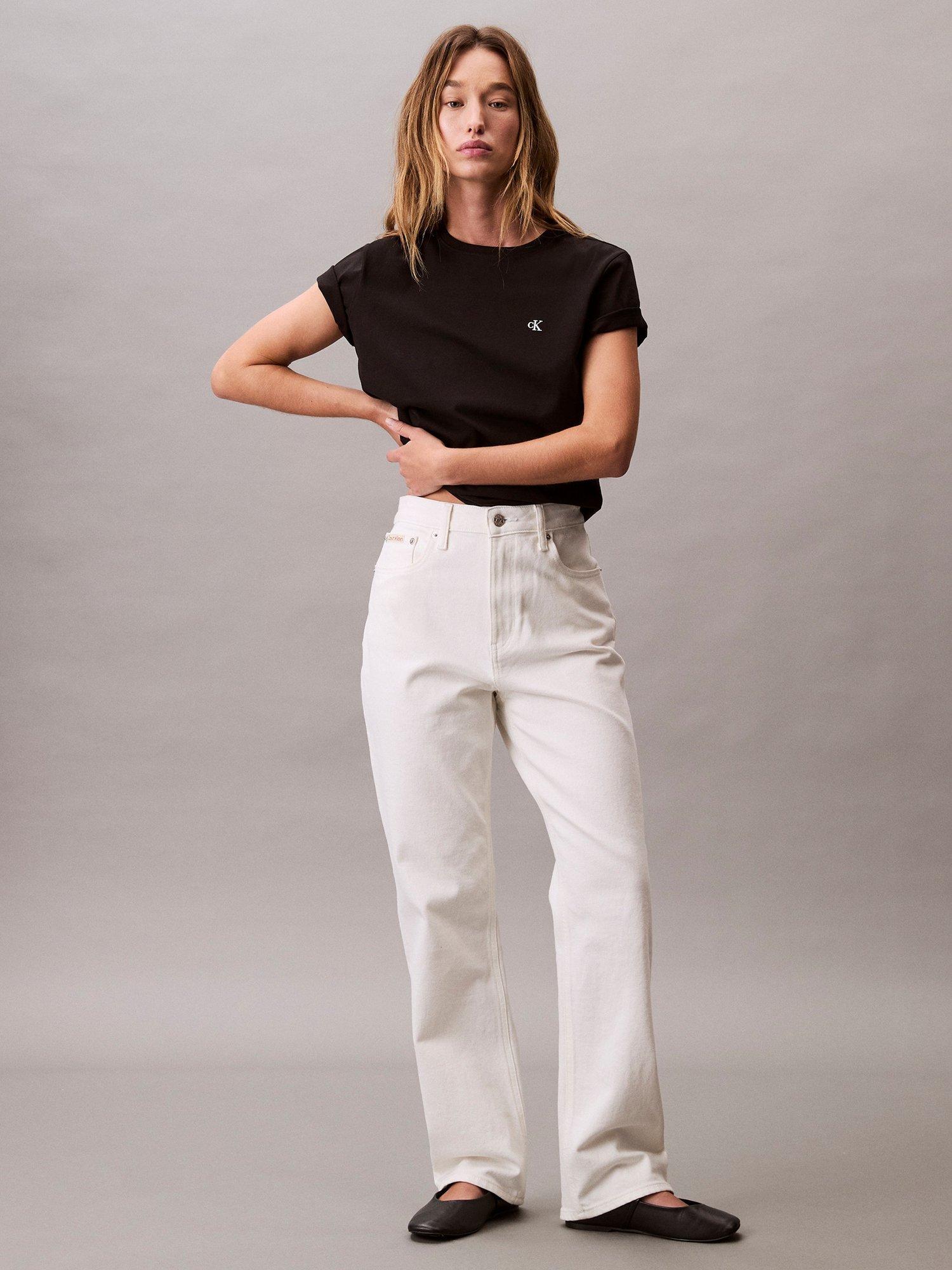 Product image 2 of 7, which shows Calvin Klein Monogram Logo Crew Neck T-Shirt, Black, XXS