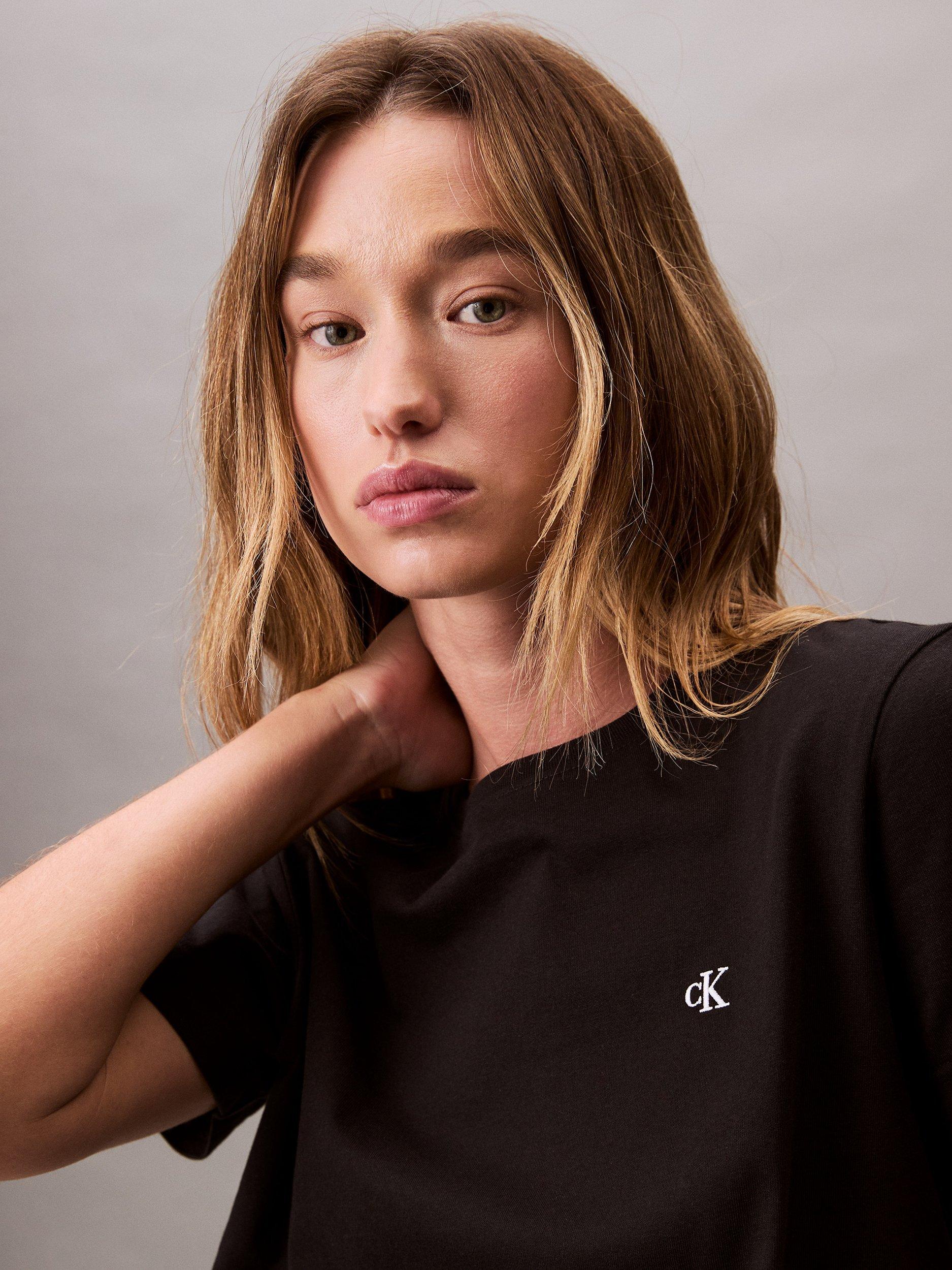Product image 5 of 7, which shows Calvin Klein Monogram Logo Crew Neck T-Shirt, Black, XXS