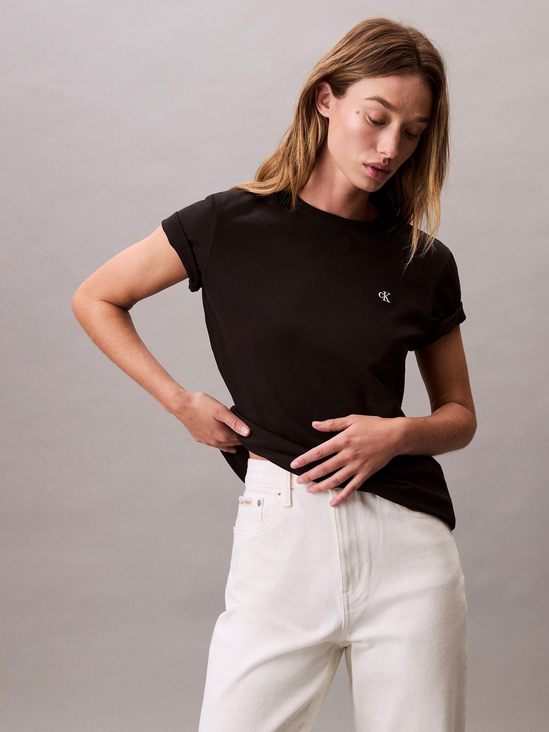 Product image 6 of 7, which shows Calvin Klein Monogram Logo Crew Neck T-Shirt, Black, XXS