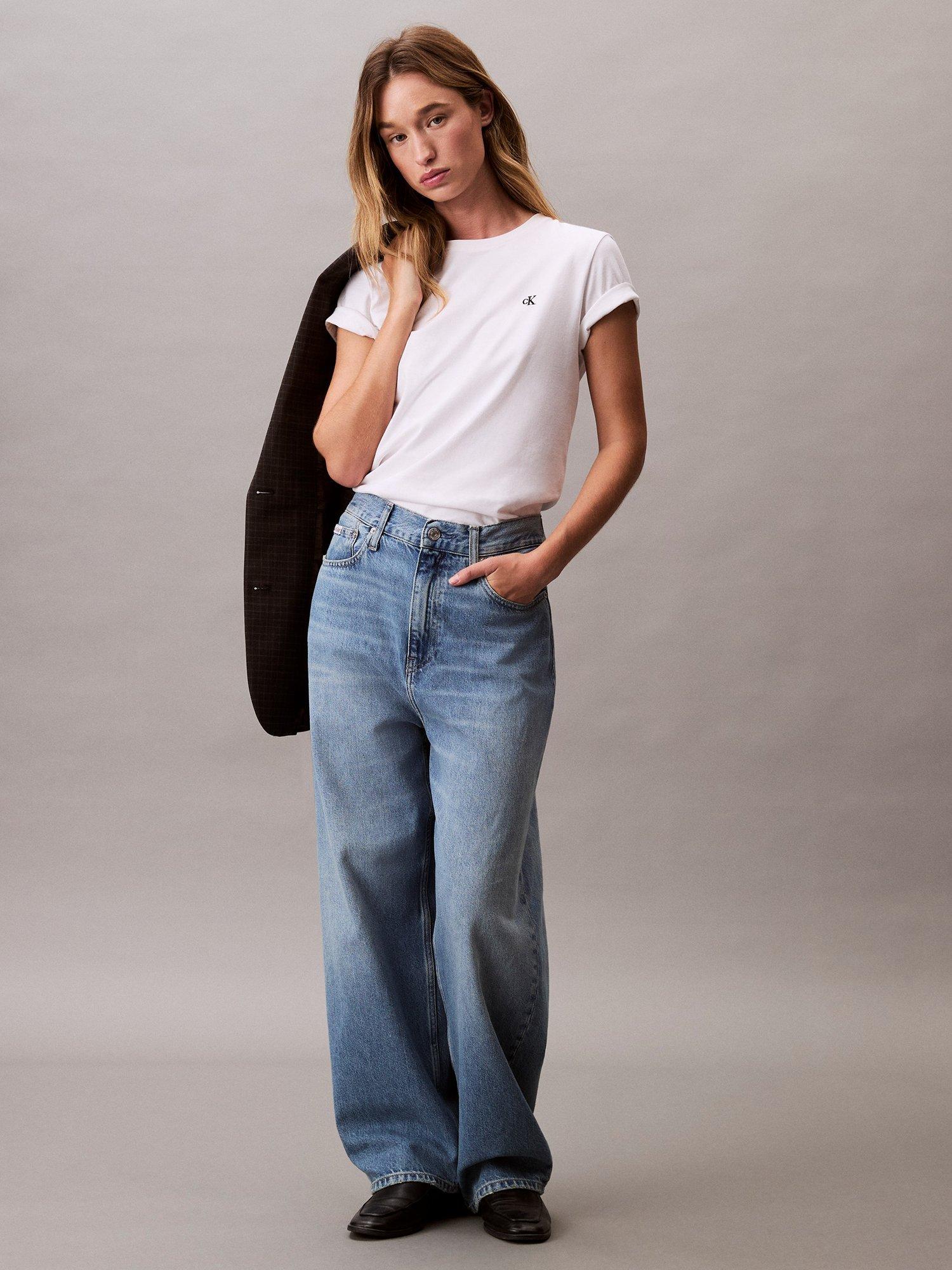 Product image 1 of 6, which shows Calvin Klein Monogram Logo Crew Neck T-Shirt, Bright White, XXS