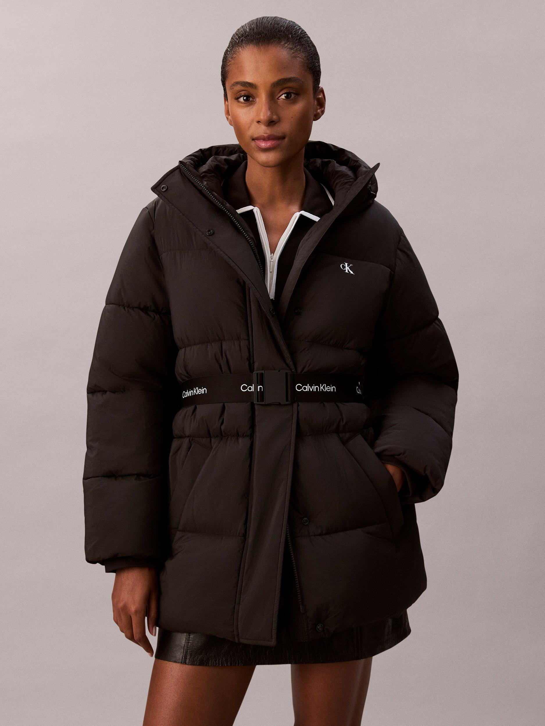 Calvin Klein Belted Midweight Water Resistant Puffer Jacket, Black