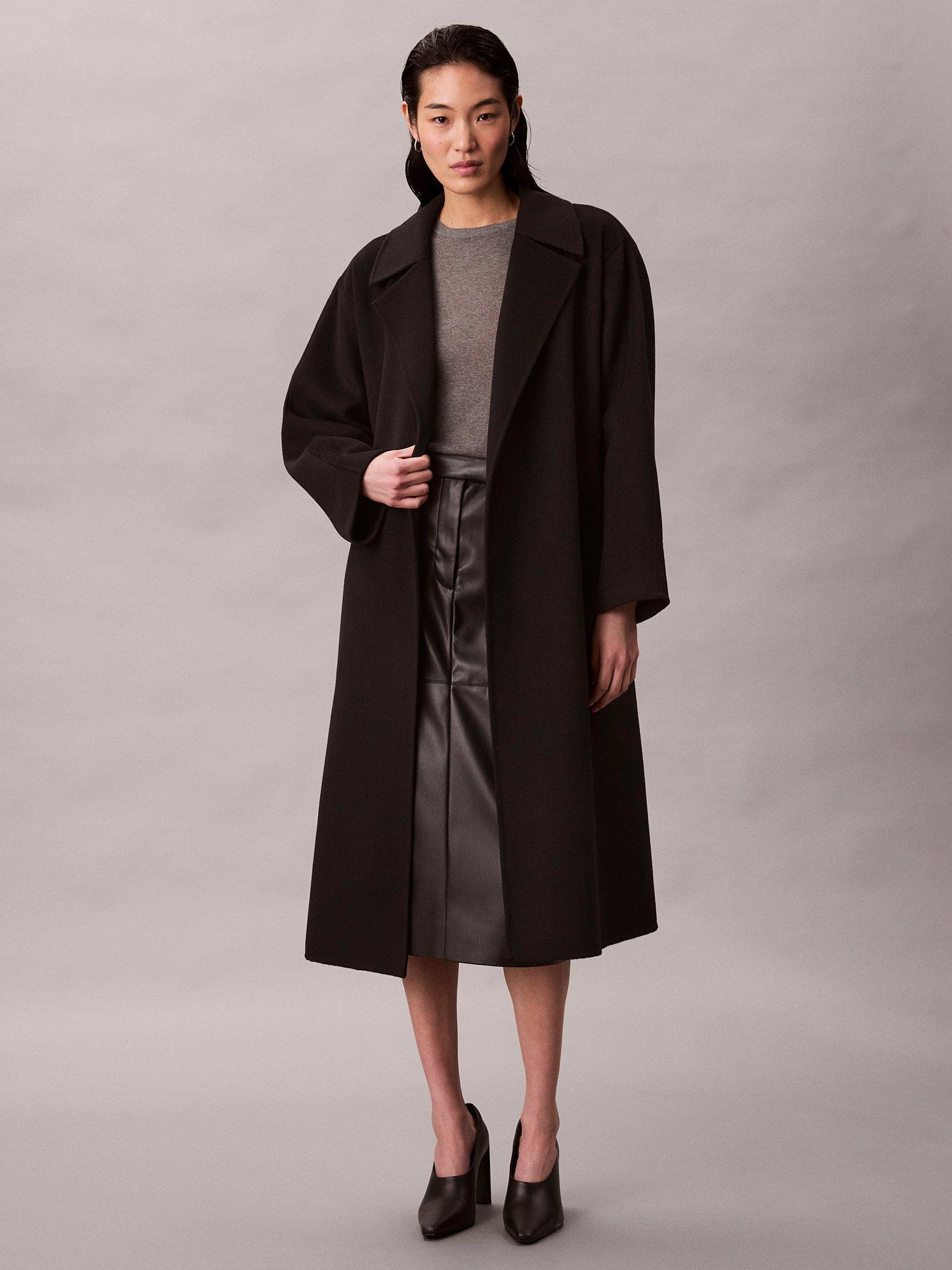 Calvin Klein Hero Belted Wool Blend Trench Coat, Black