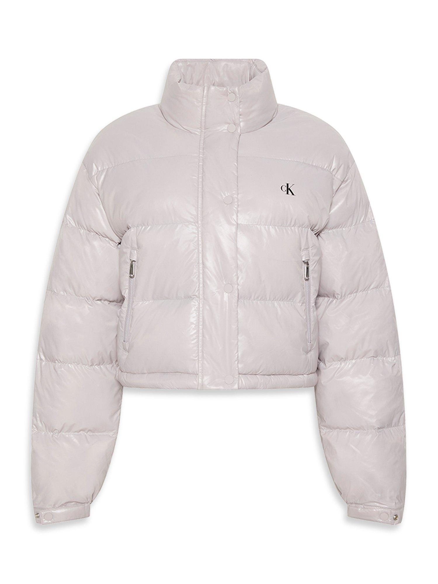 Product image 6 of 6, which shows Calvin Klein Shine Crop Puffer Jacket, Gull Gray, XXS
