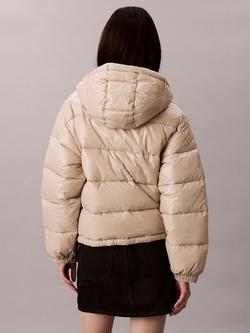 Calvin Klein High Shine Hooded Puffer Jacket, Island Fossil - view 2, Island Fossil