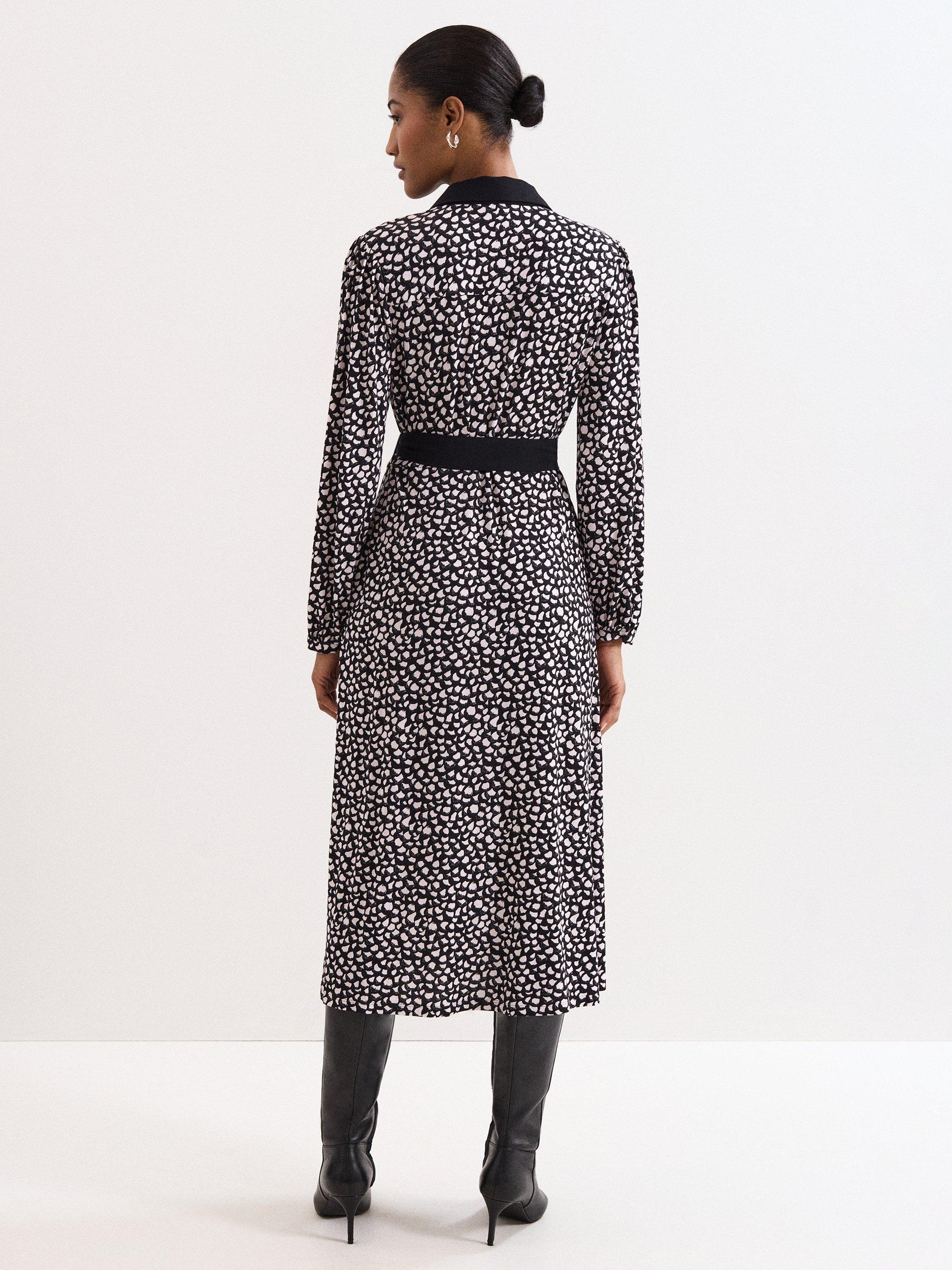 Product image 2 of 9, which shows Phase Eight Florence Shirt Dress, Black/White, 6