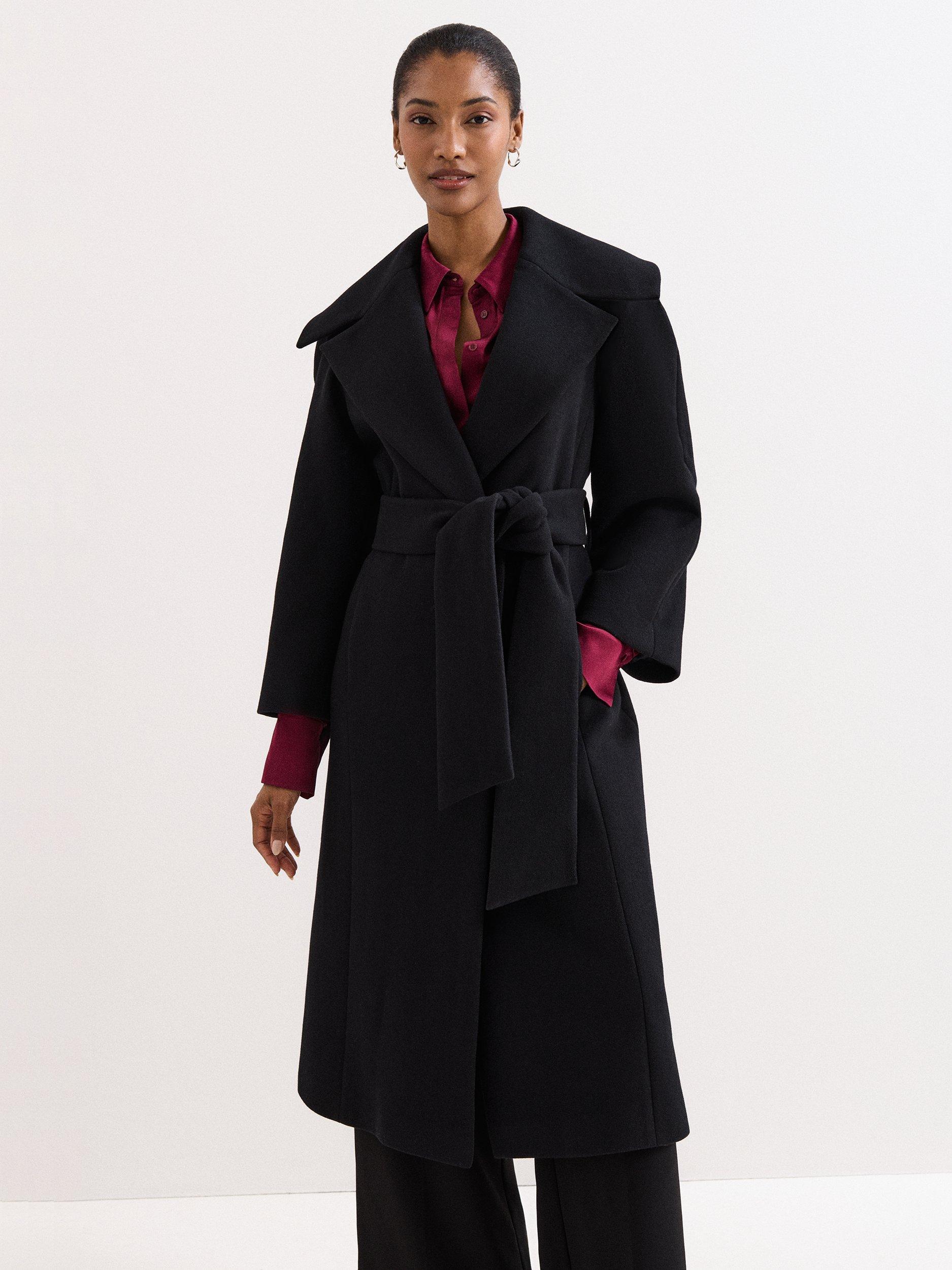 Product image 1 of 8, which shows Phase Eight Annabel Collar Wool Rich Coat, Black, 10