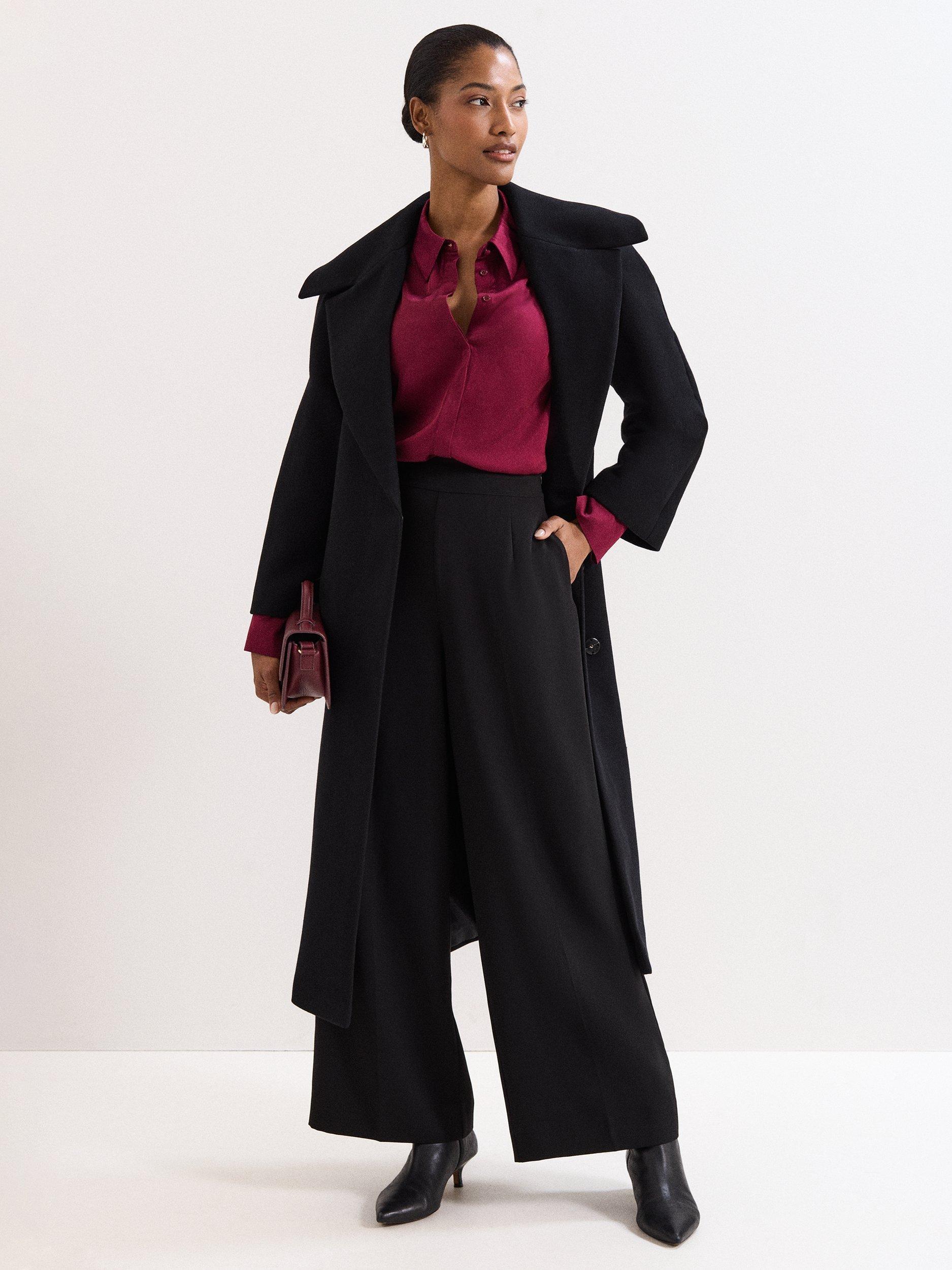 Product image 2 of 8, which shows Phase Eight Annabel Collar Wool Rich Coat, Black, 10