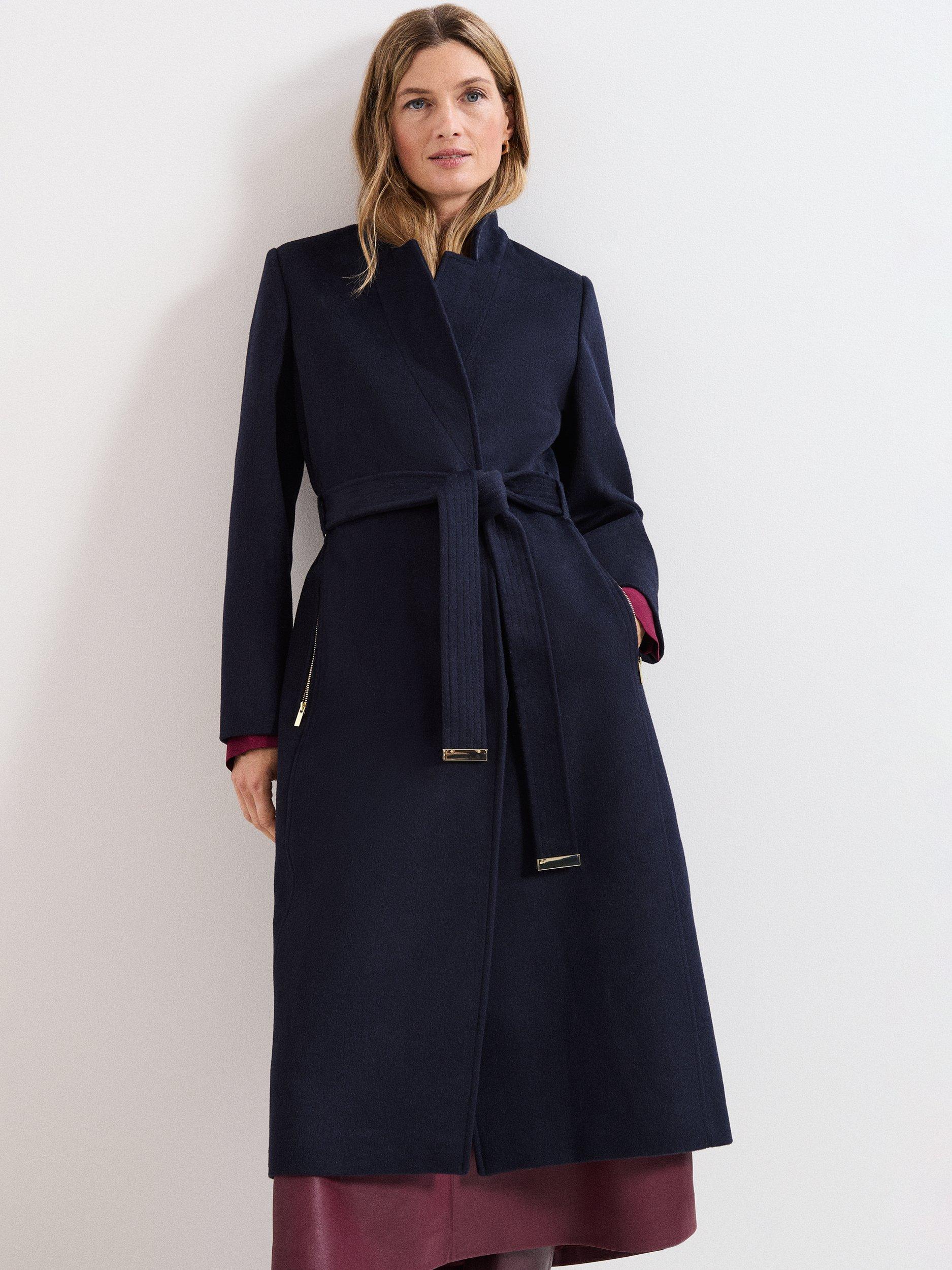 Phase Eight Charlotte Belted Wool Blend Coat, Navy