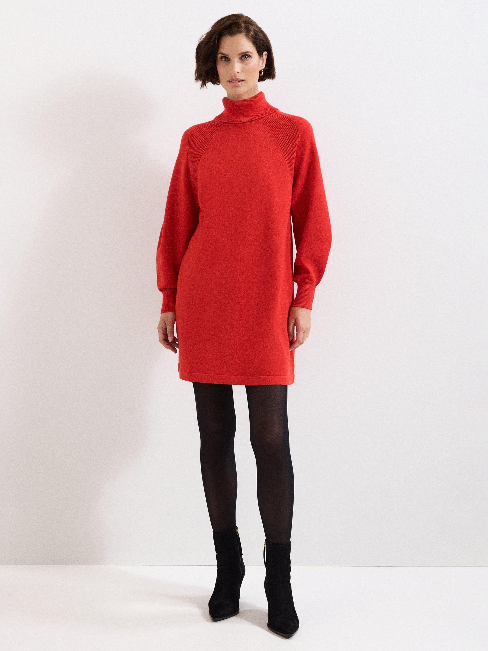 Product image 1 of 8, which shows Phase Eight Ellie Knit Jumper Mini Dress, Orange, 10