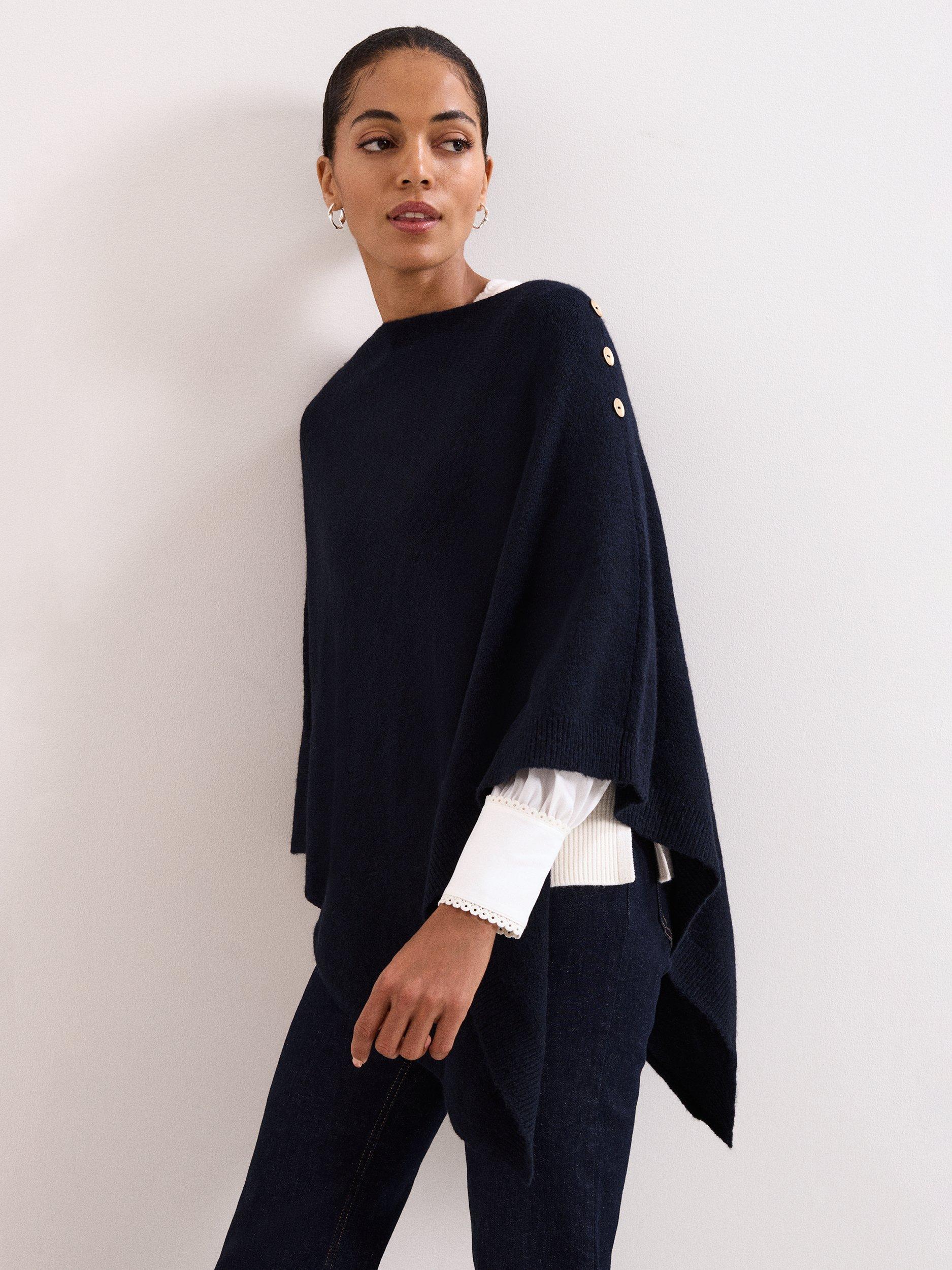 Product image 1 of 7, which shows Phase Eight Smart Knit Poncho Top, Navy, One Size