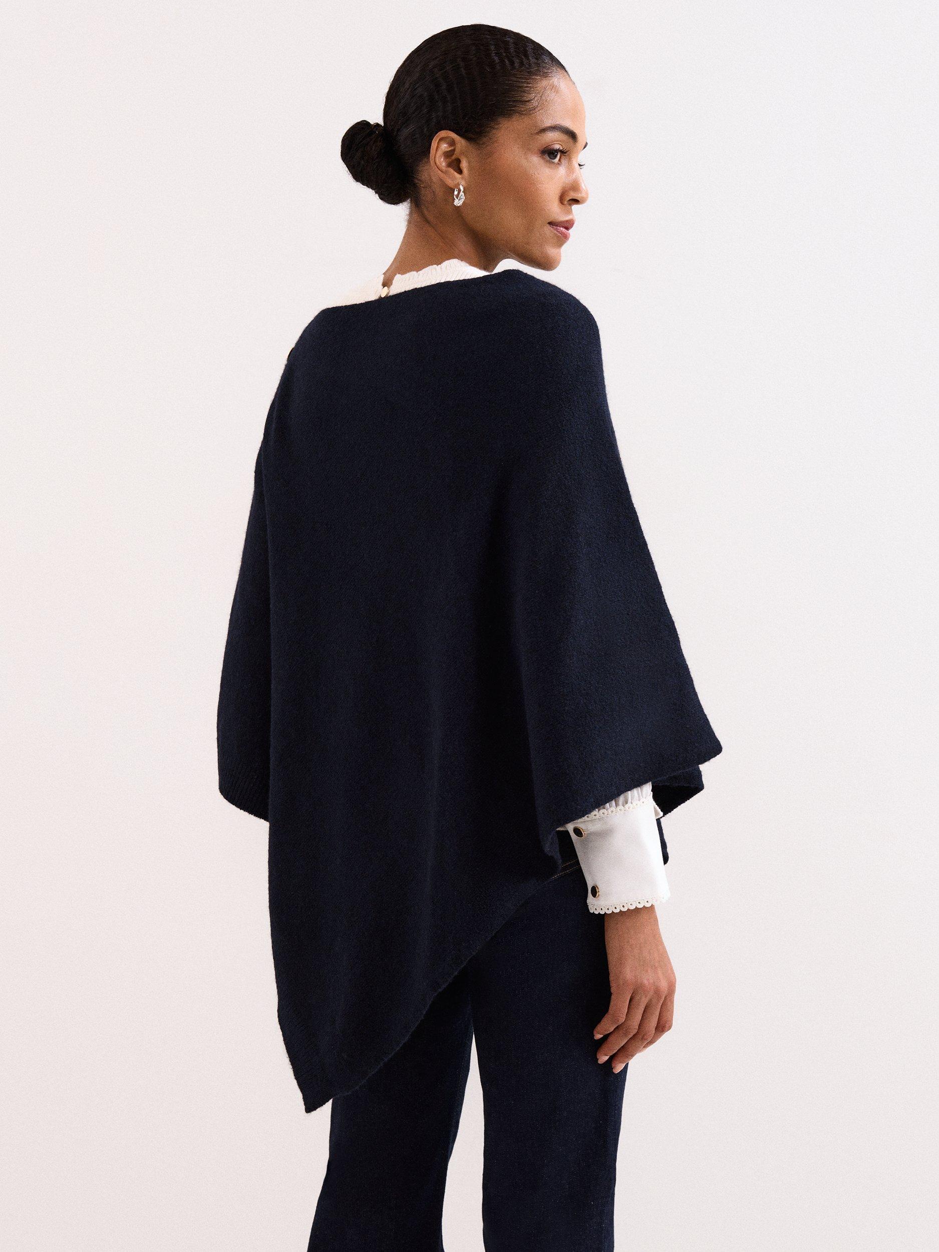Product image 2 of 7, which shows Phase Eight Smart Knit Poncho Top, Navy, One Size