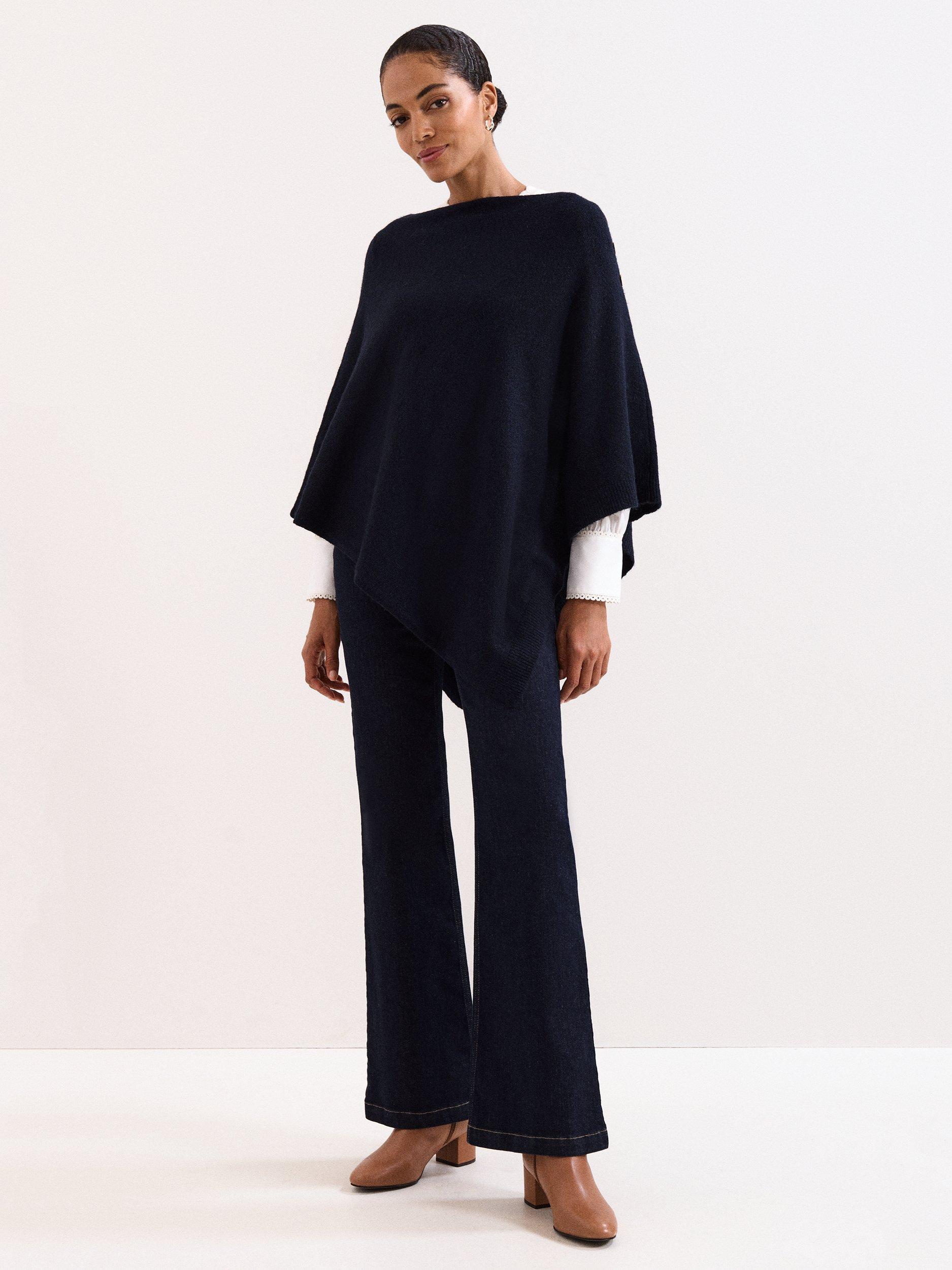 Product image 3 of 7, which shows Phase Eight Smart Knit Poncho Top, Navy, One Size