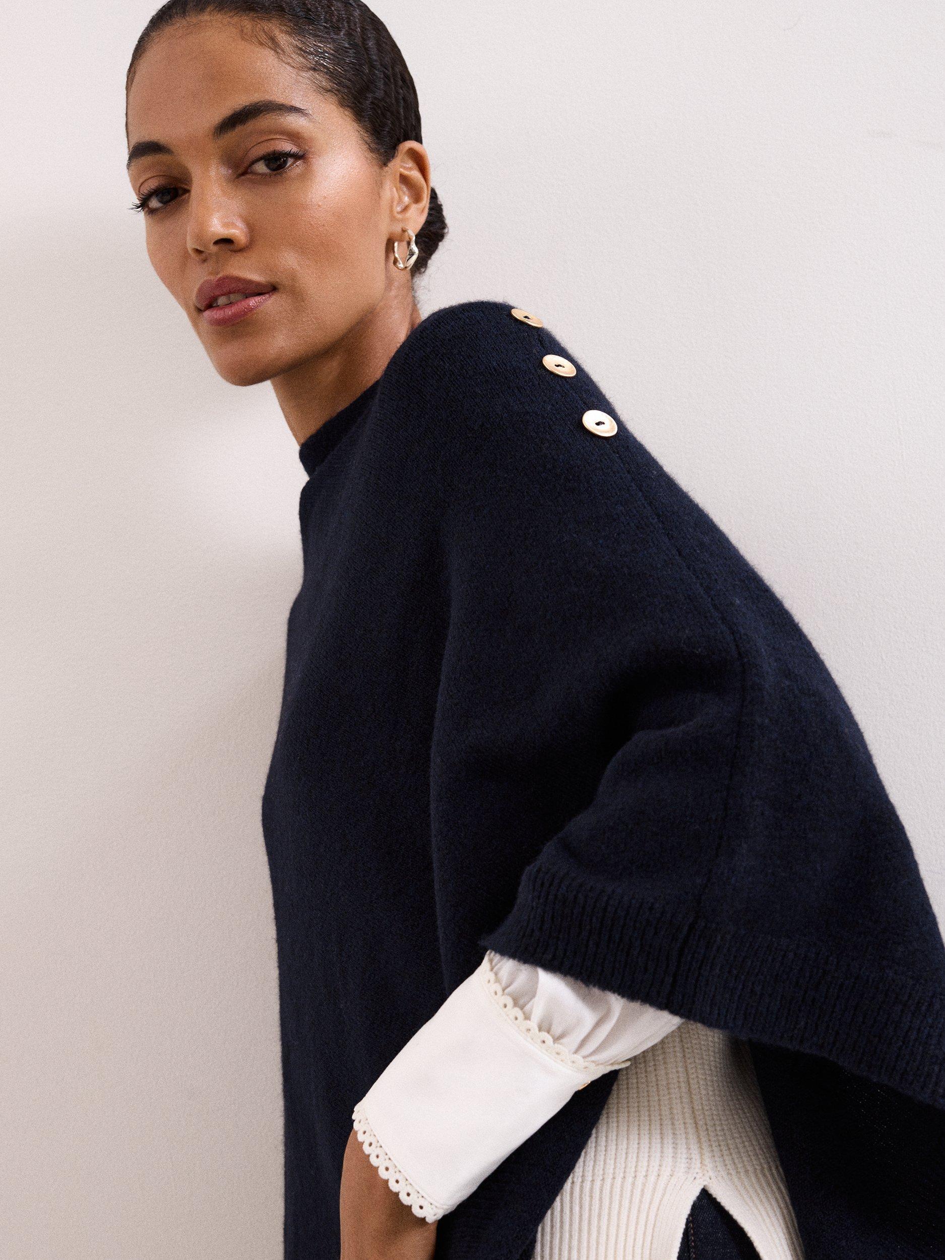 Product image 7 of 7, which shows Phase Eight Smart Knit Poncho Top, Navy, One Size