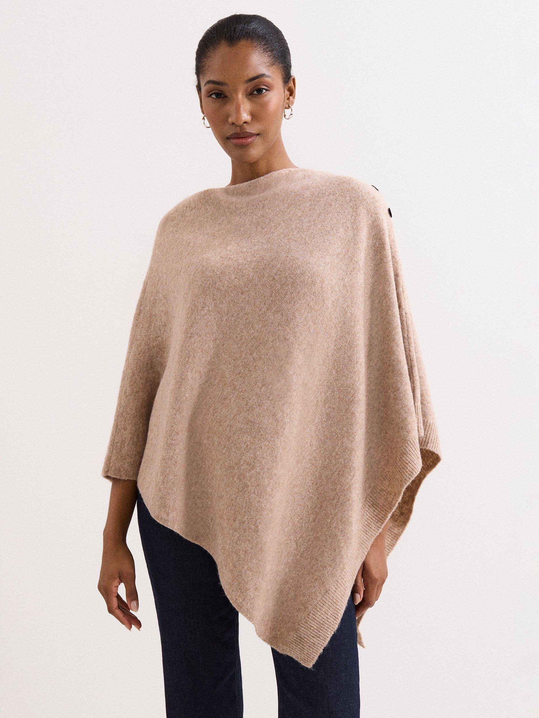 Product image 1 of 8, which shows Phase Eight Smart Knit Poncho Top, Camel, One Size