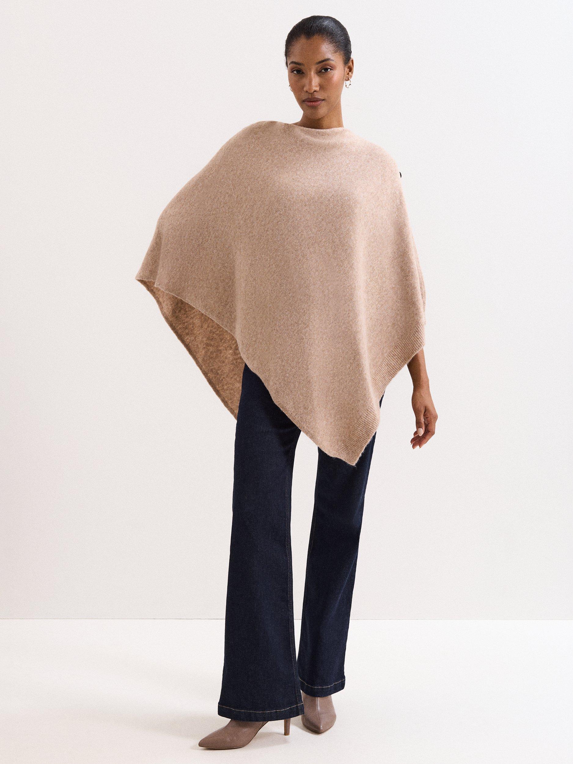 Product image 3 of 8, which shows Phase Eight Smart Knit Poncho Top, Camel, One Size