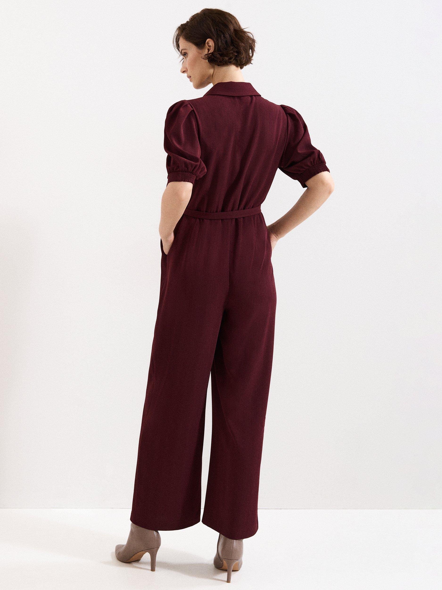 Product image 2 of 8, which shows Phase Eight Candice Wide Leg Jumpsuit, Burgundy, 6