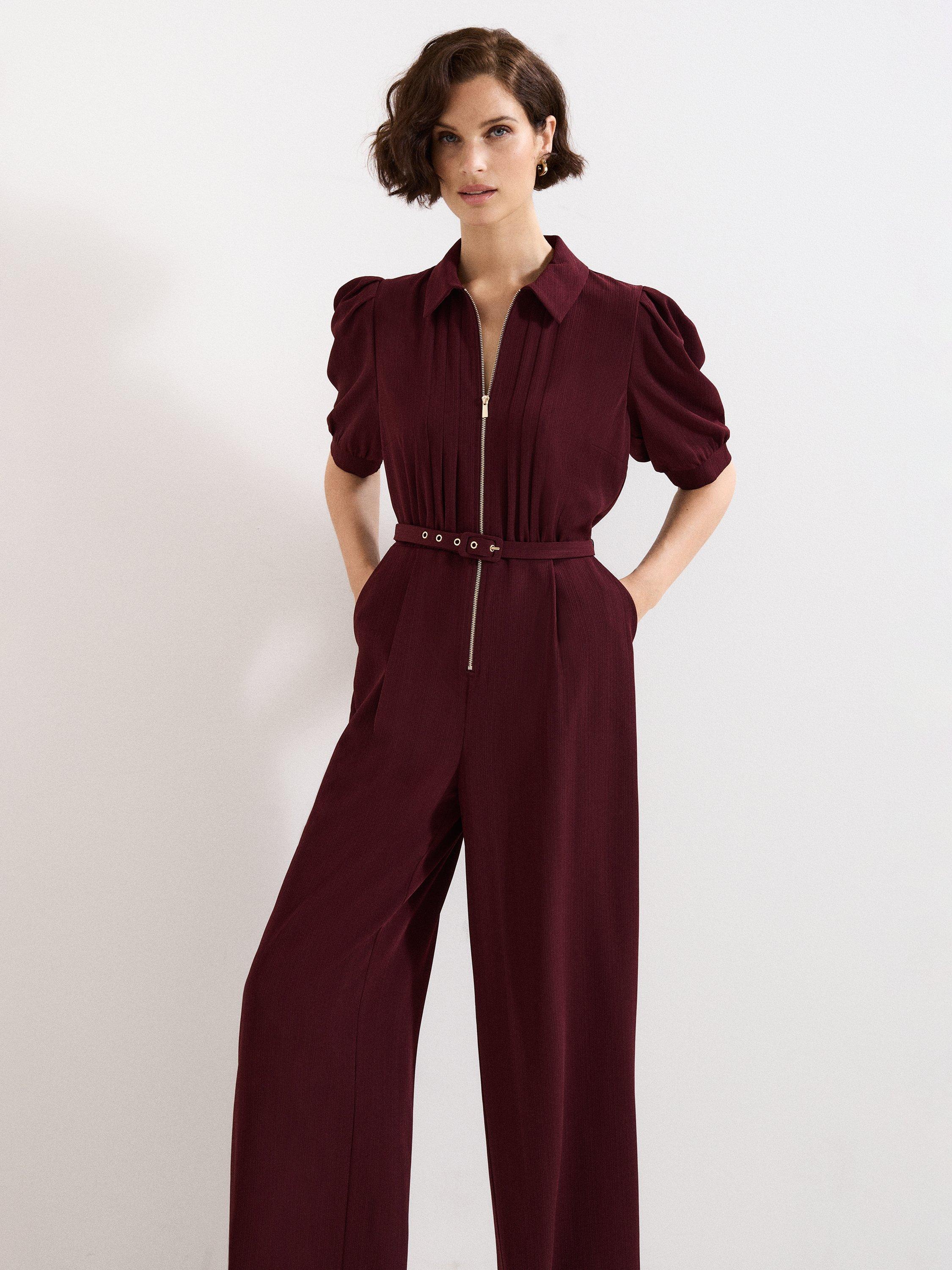 Product image 3 of 8, which shows Phase Eight Candice Wide Leg Jumpsuit, Burgundy, 6